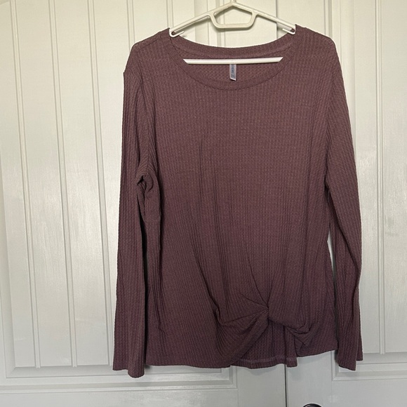 Elegant Ribbed Long Sleeve Blouse - Dusty Pink - Picture 1 of 3